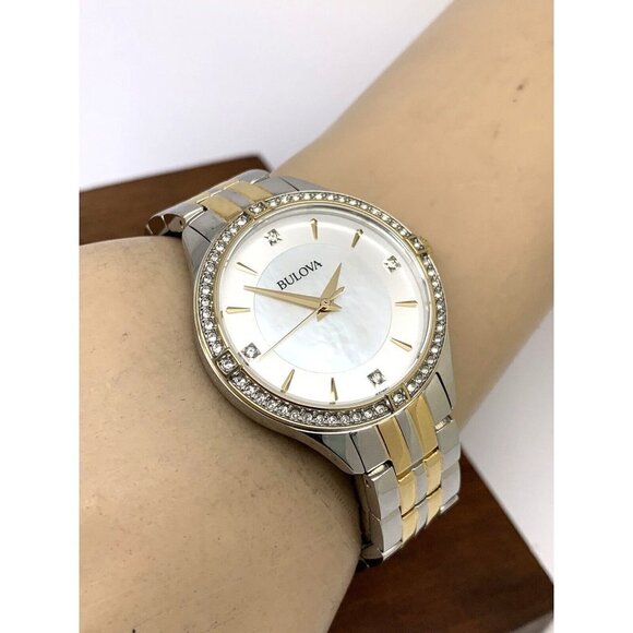 Bulova Women's Watch 98L273 Mother of Pearl Dial Crystal Accent Two Tone - Picture 5 of 13